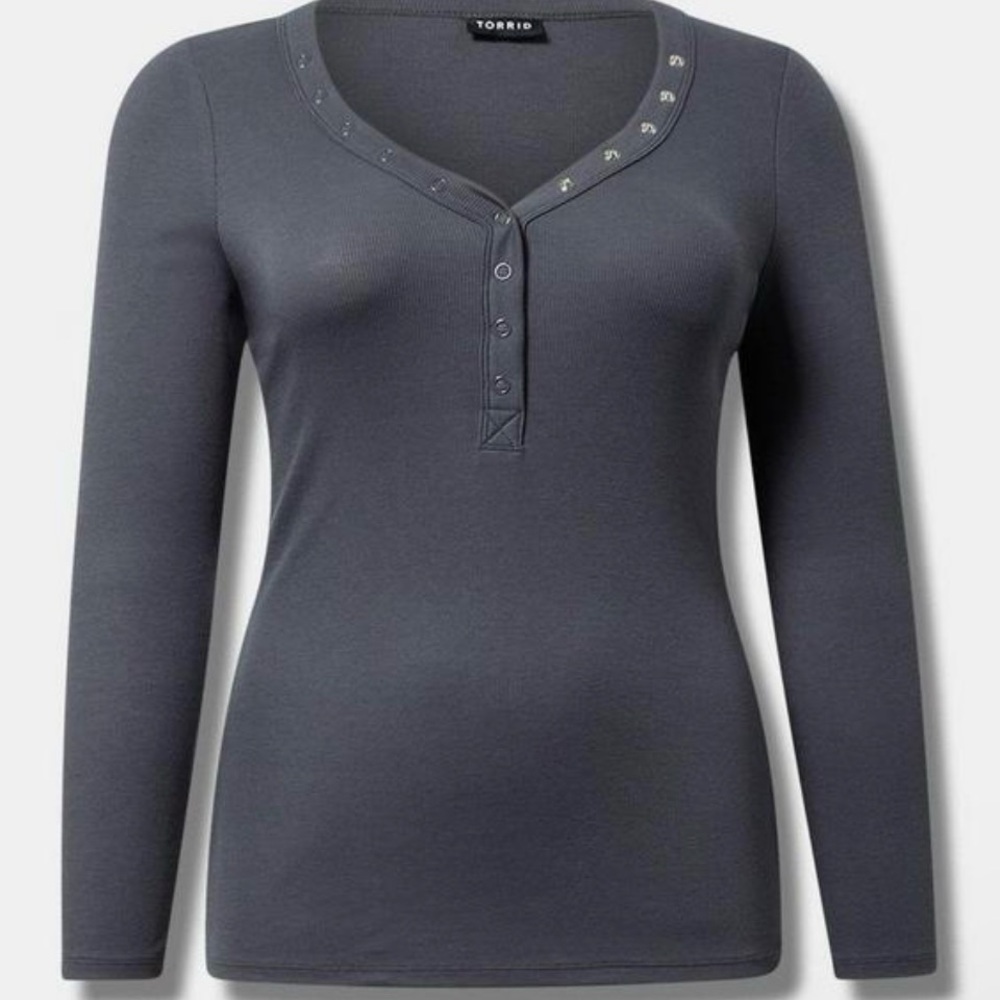 Torrid Charcoal Long Sleeve Tee with Button Detail